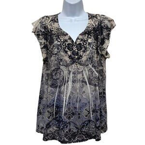 Women's XL-Short Sleeve Pullover Top V-Neck Rhinestones Design-Energy World Wear